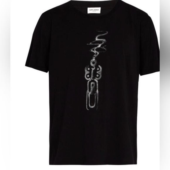 SAINT LAURENT PARIS  Rare Iconic Smoking Gun Black Tee New Condition! Medium